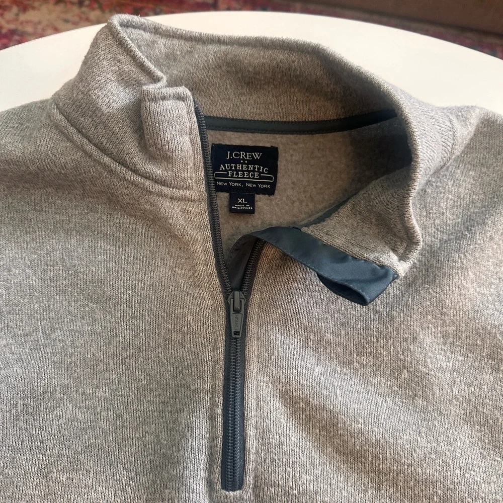 J. Crew Authentic Fleece Quarter Zip Pullover Sweater with Contrast Trim